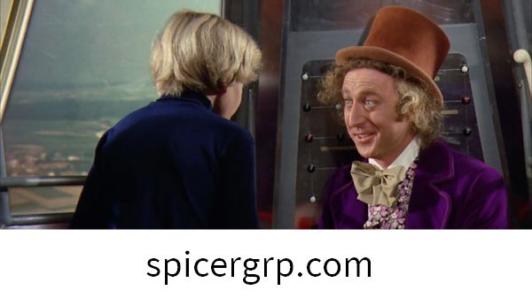 Willy Wonka menekan butang lif ke Wonkavator