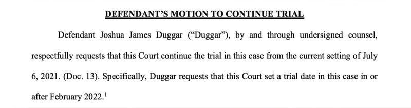 Mengharapkan: Peguam Josh Duggar Meminta Mahkamah Menangguhkan Perbicaraan Sehingga Februari 2022