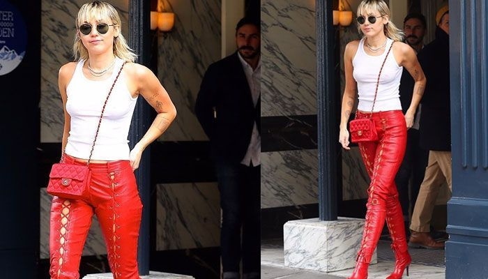 Miley Cyrus étourdit les fans dans un pantalon à lacets en cuir rouge avant la Saint-Valentin