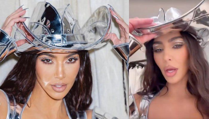 Kim Kardashian nechty halloweensky cosplay v metalickom kostýme kovbojky