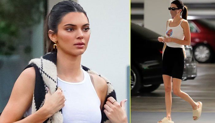 Kendall Jenner visar upp sin vältränade kroppsbyggnad i en tinny outfit