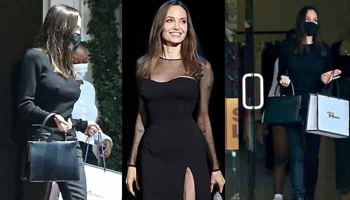 Angelina Jolie fräser i klämtopp och smala jeans bland romanska rykten med The Weeknd