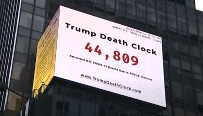 Rellotge de la mort de Trump: la cartellera de Times Square comptabilitza les morts evitables per coronavirus dels EUA